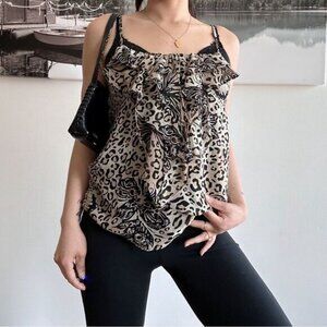 y2k strappy cheetah print ruffled coquette top 2000s tank